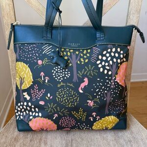 Radley London Epping Forest Tote Bag Navy Woodland Fox Mushroom Scottie Charm